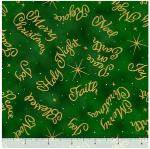 A King Is Born Christmas Words Evergreen Cotton Fabric