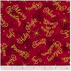 A King Is Born Christmas Words Red Cotton Fabric