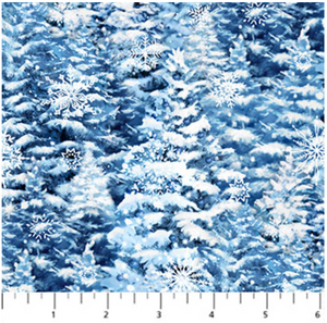 All That Glitters Snow Trees Blue Sparkle Cotton Fabric