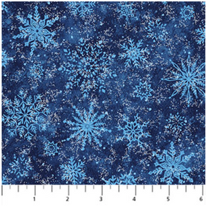 All That Glitters Snowflakes Dark Blue Sparkle Cotton Fabric