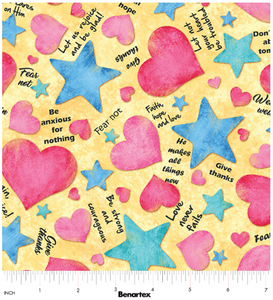 UpWords Hearts and Stars Yellow Cotton Fabric