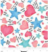 UpWords Hearts and Stars White Cotton Fabric