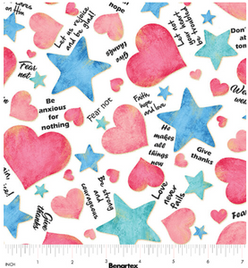 UpWords Hearts and Stars White Cotton Fabric