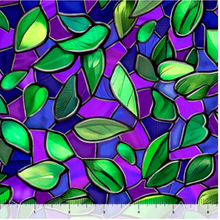 Tree of Life Stained Glass Leaves Purple Cotton Fabric