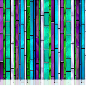 Tree of Life Stained Glass Stripe Blue Cotton Fabric