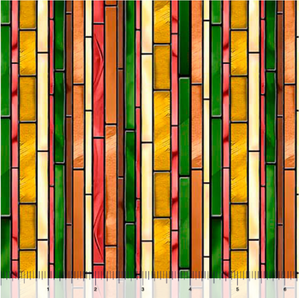 Tree of Life Stained Glass Stripe Burnt Orange Cotton Fabric