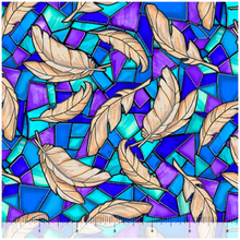 Guardian Angel Feathers on Stained Glass Blue Cotton Fabric