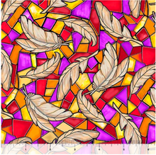 Guardian Angel Feathers on Stained Glass Yellow Red Cotton Fabric