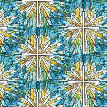 Faith In Full Color Turquoise Multi Cross Stained Glass Cotton Fabric