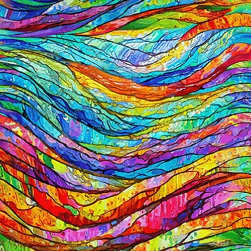 Faith In Full Color Turquoise Multi Wavy Stained Glass Cotton Fabric