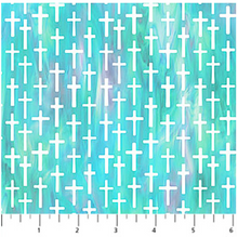 Risen Small Cross Turquoise Multi Cotton Fabric