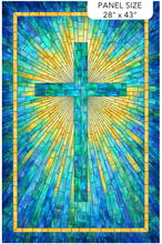 Risen Stained Glass Cross Cotton Fabric Panel