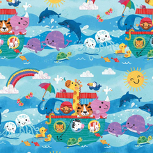 Noah and Friends Blue Noah's Ark Cotton Fabric