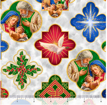A Star Above Nativity Medallions Light Gray Cotton Fabric