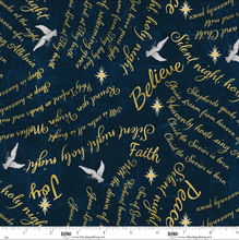 Silent Night Nativity by Studio 731 Navy Words Texture Cotton Fabric