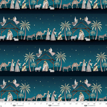 Silent Night Nativity by Studio 731 Navy Border Stripe Cotton Fabric
