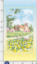 Fields of Faith Field of Daffodils Church Cotton Fabric Panel