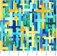 Risen Overlapping Crosses Blue Multi Cotton Fabric