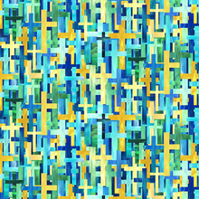 Risen Overlapping Crosses Blue Multi Cotton Fabric