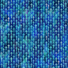 Risen Small Cross Blue Multi Cotton Fabric