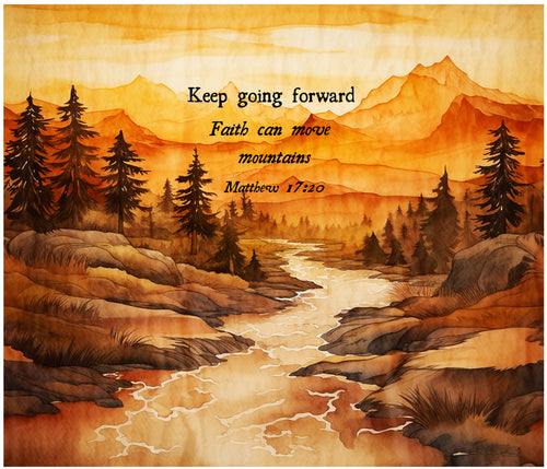 Faith Can Move Mountains Autumn Watercolor Cotton Fat Quarter Panel