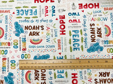 Two By Two Noah's Ark White Words Cotton Fabric