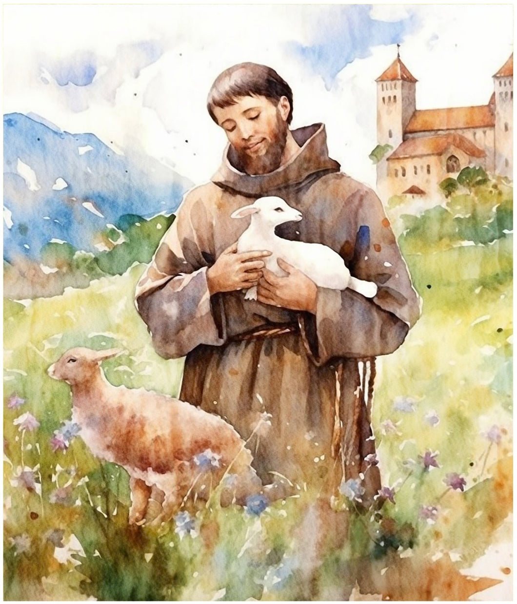 Saint Francis of Assisi Watercolor Cotton Fat Quarter Panel