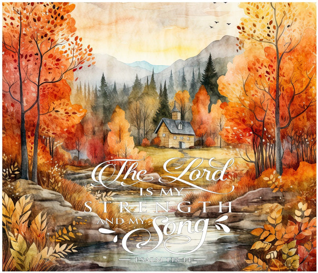 The Lord Is My Strength Autumn Watercolor Cotton Fat Quarter Panel