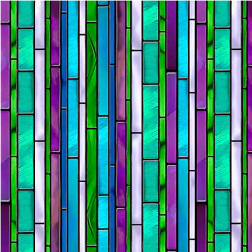Tree of Life Stained Glass Stripe Blue Cotton Fabric