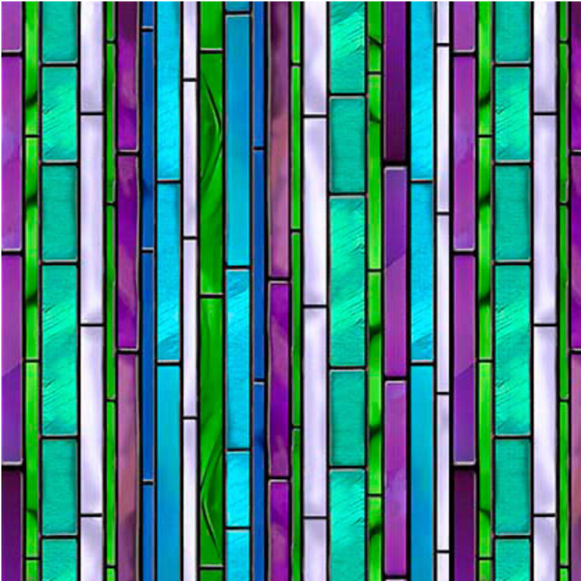 Tree of Life Stained Glass Stripe Blue Cotton Fabric