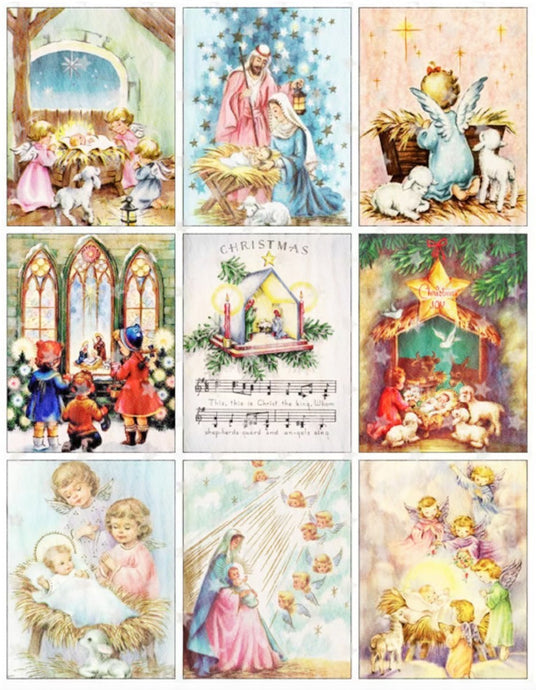 Vintage Nativity Christmas Blocks Cotton Fat Quarter Panel