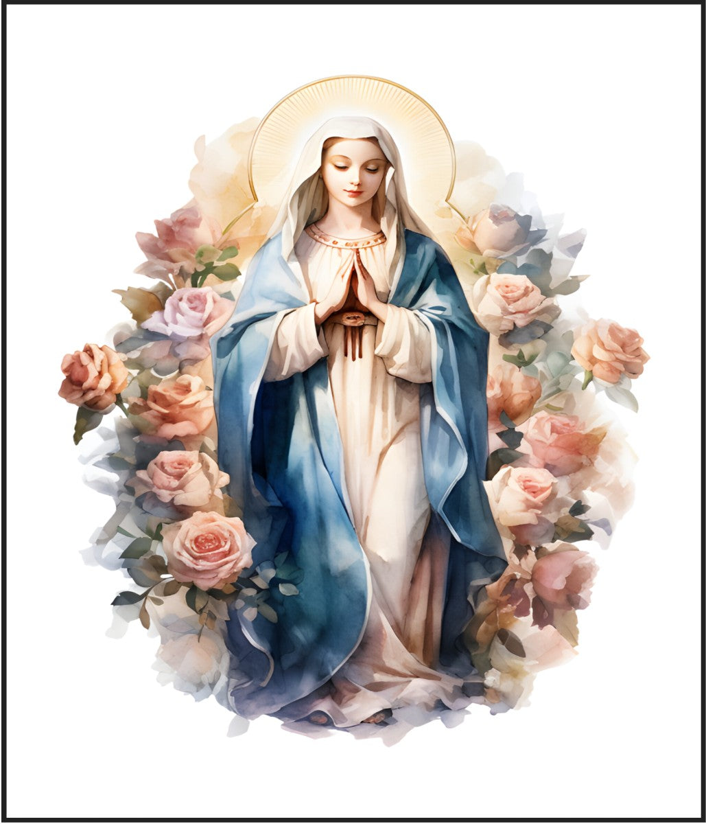 Virgin Mary Mystical Rose Watercolor Cotton Fat Quarter Panel ...