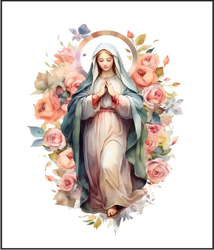 Blessed Mother Holy Mary Watercolor Cotton Fat Quarter Panel