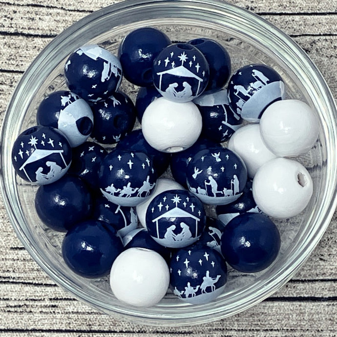 Nativity 16mm Painted Wood Round Beads 15 ct