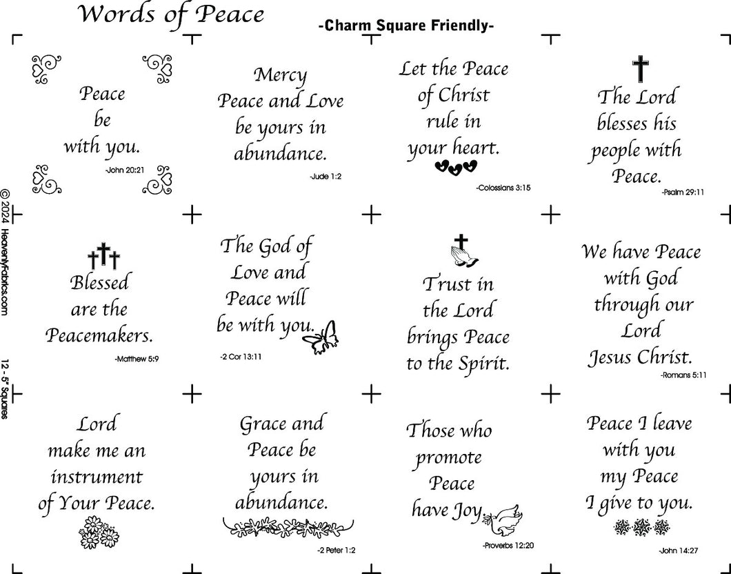 NEW Words of Peace Charm Square Fabric Panel