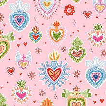 Sacred Heart Fiesta Folk Charms Pink Cotton Fabric