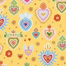 Sacred Heart Fiesta Folk Charms Yellow Cotton Fabric