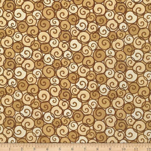 Instruments of Peace Tan Scroll Cotton Fabric