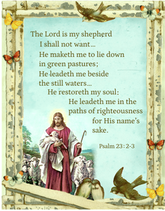 23rd Psalm The Lord Is My Shepherd Large Cotton Fabric Panel