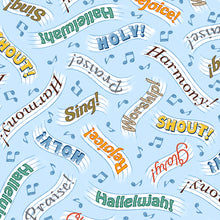 Songs of Faith Words Blue Cotton Fabric