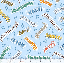 Songs of Faith Words Blue Cotton Fabric