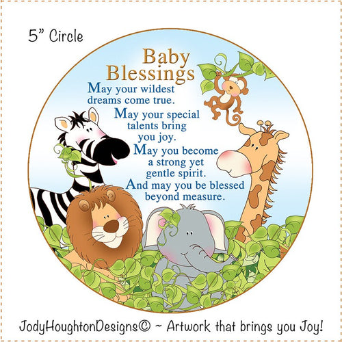 Baby Blessings 5 inch Circle Fabric Art Panel