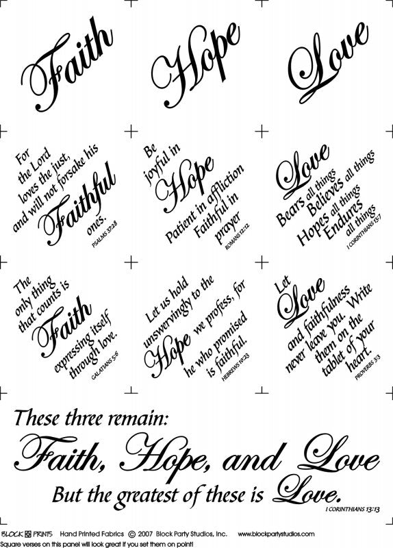 Faith Hope and Love Fabric Panel