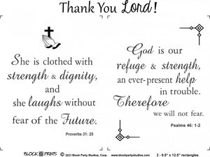 Thank You Lord Psalms 46:1 & Proverbs 31:25 Scripture Verse Fabric Panel