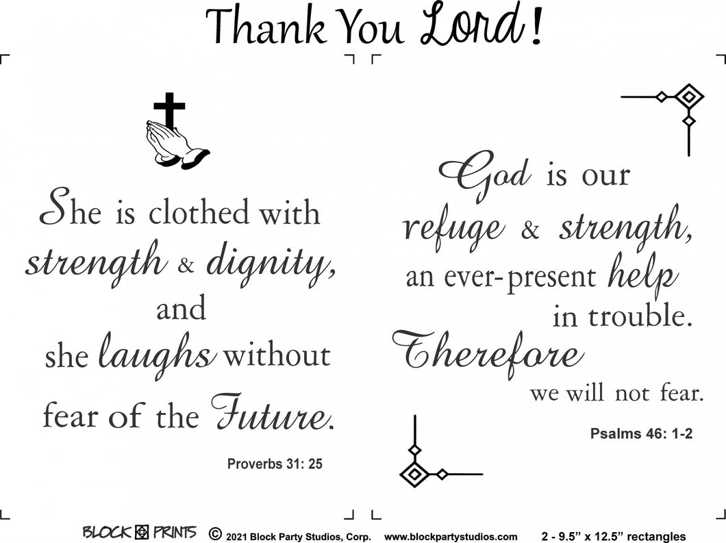Thank You Lord Psalms 46:1 & Proverbs 31:25 Scripture Verse Fabric Panel