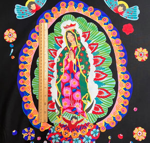 Our Lady of Guadalupe Folklorico Black Cotton Fabric Panel