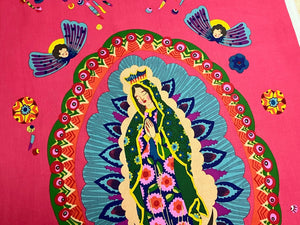 Our Lady of Guadalupe Folklorico Pink Cotton Fabric Panel