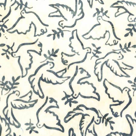 Batik Doves of Peace White Cotton Fabric