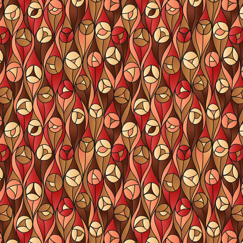 Reflections Buds Brown and Red Stained Glass Cotton Fabric