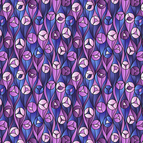 Reflections Buds Purple and Blue Stained Glass Cotton Fabric